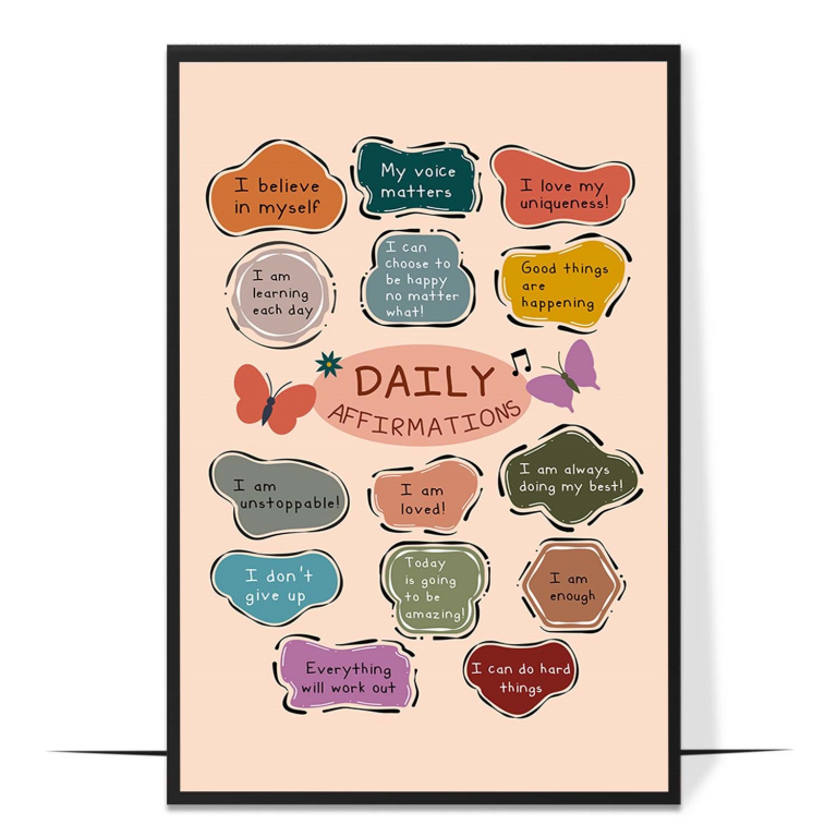 Daily Affirmations hand-drawn boho print — A hand-drawn boho layout of gentle daily affir