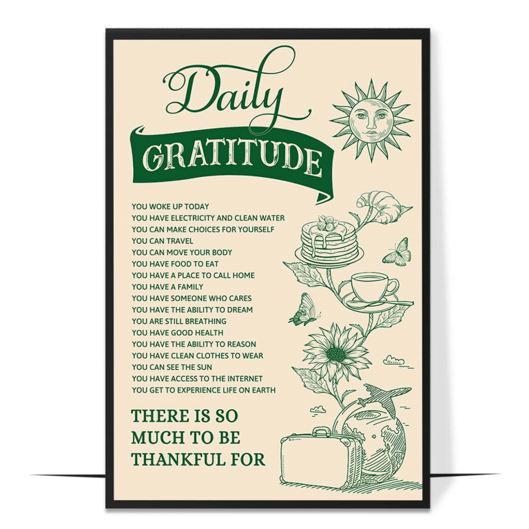 Daily Gratitude hand-drawn wall art print — A retro, 70s-inspired groovy design in warm
