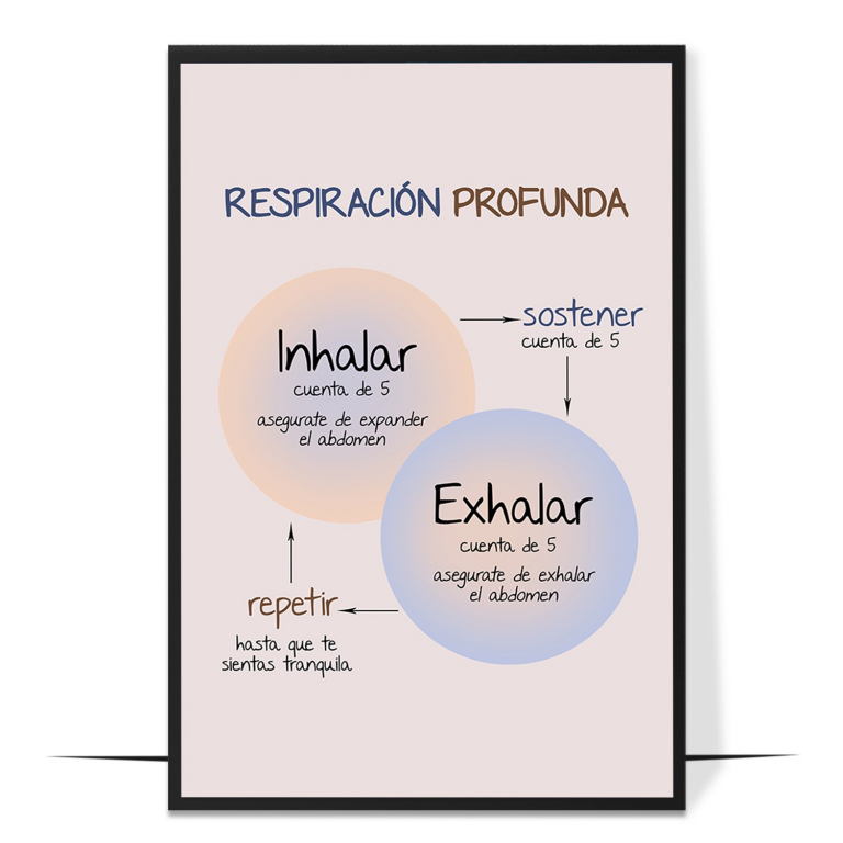 Deep breathing poster in Spanish — A breathing path traced in clear Spanish, so a Spanish
