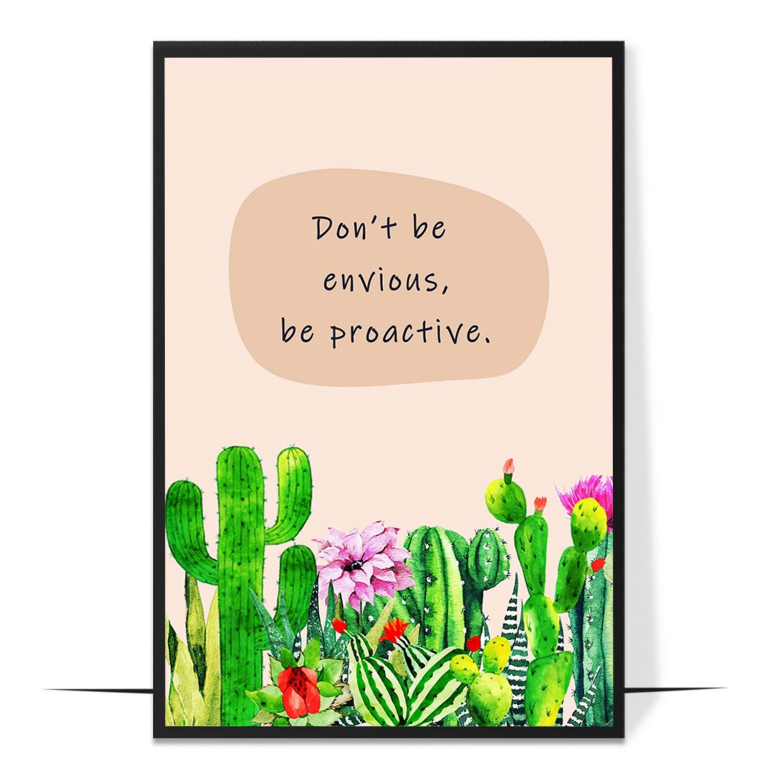 Don't Be Envious hand-drawn botanical print — Soft botanical leaves framing a message abou