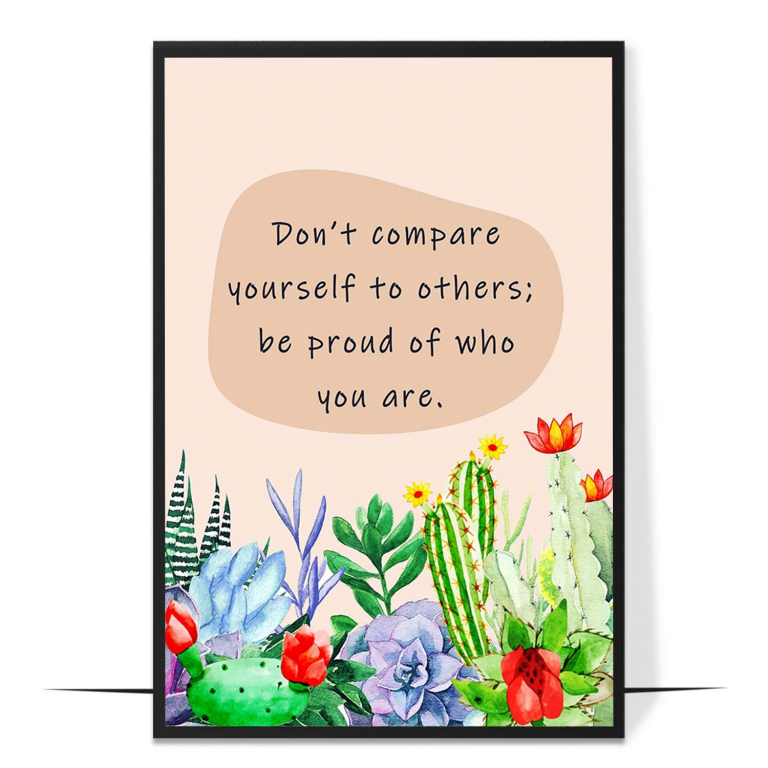 Don't Compare Yourself hand-drawn botanical print — Soft botanical leaves framing a message abou