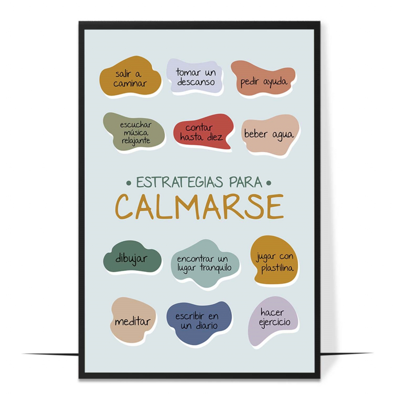 Calming strategies poster in Spanish — A friendly menu of calm-down strategies in clear Spani