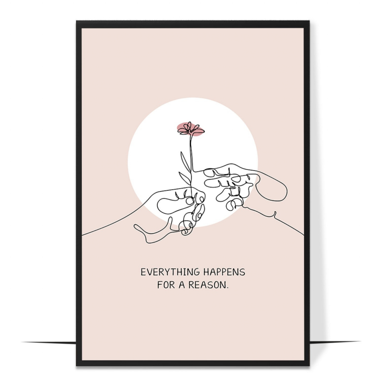 Everything Happens for a Reason hand-drawn abstract print — A calm abstract color field framing the word
