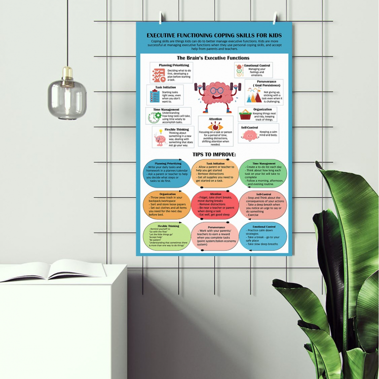 Executive Function Skills print framed in a therapy office