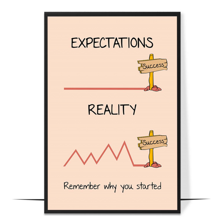 Expectation and Reality hand-drawn boho print — A hand-drawn boho side-by-side of 'expectation