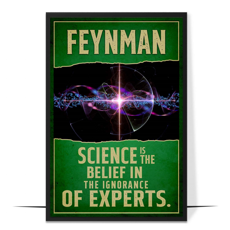 Richard Feynman hand-drawn portrait poster — A spare faceless portrait of Feynman with bold