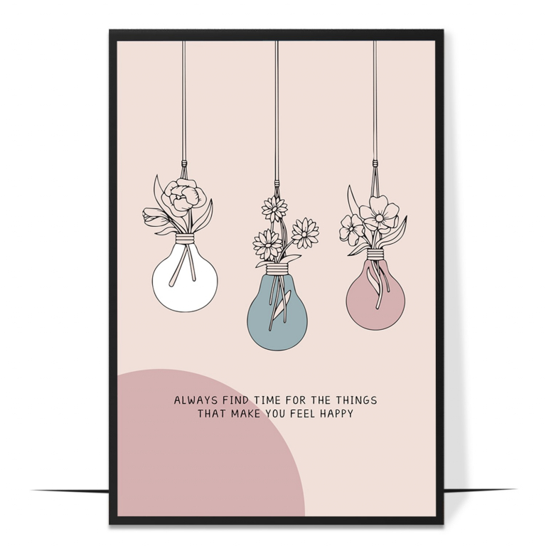 Find Time for Happiness hand-drawn abstract print — A minimal abstract gradient framing the word