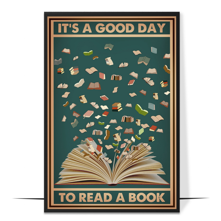 Good Day to Read a Book hand-drawn vintage print — A warm, retro vintage design framing the wor