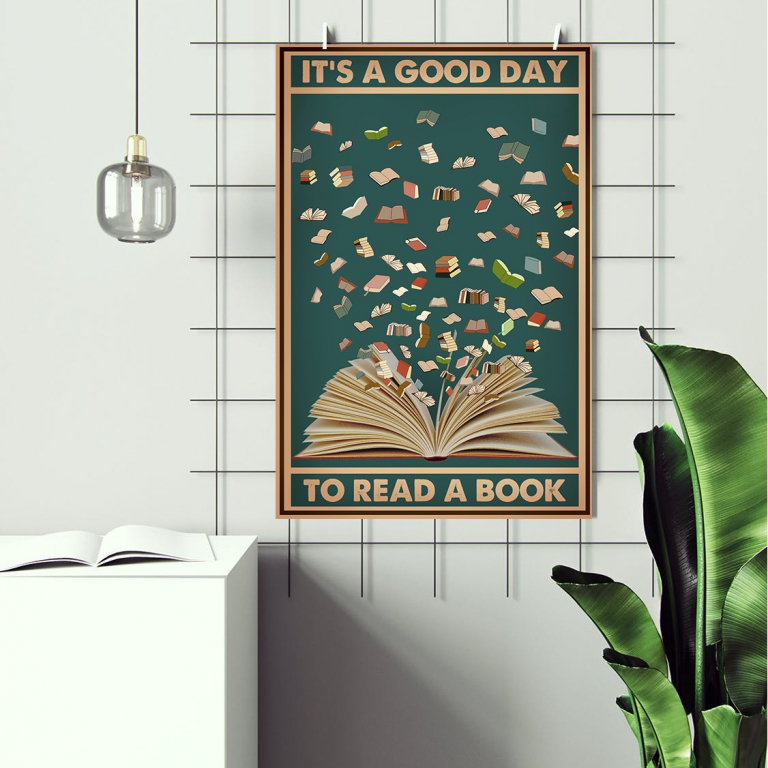 Good Day to Read a Book print framed and displayed in a living room