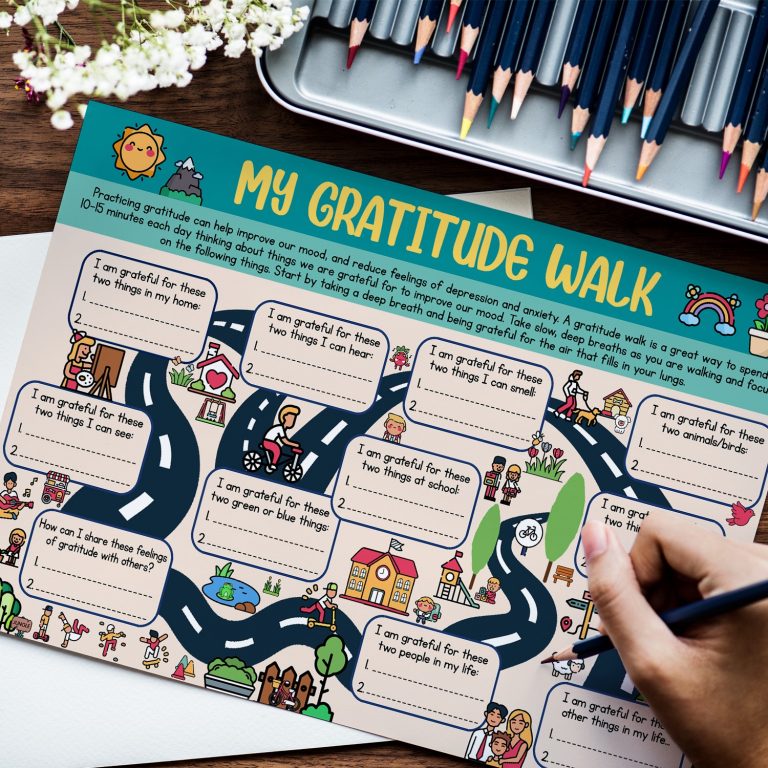 Gratitude Walk print framed in a therapy office