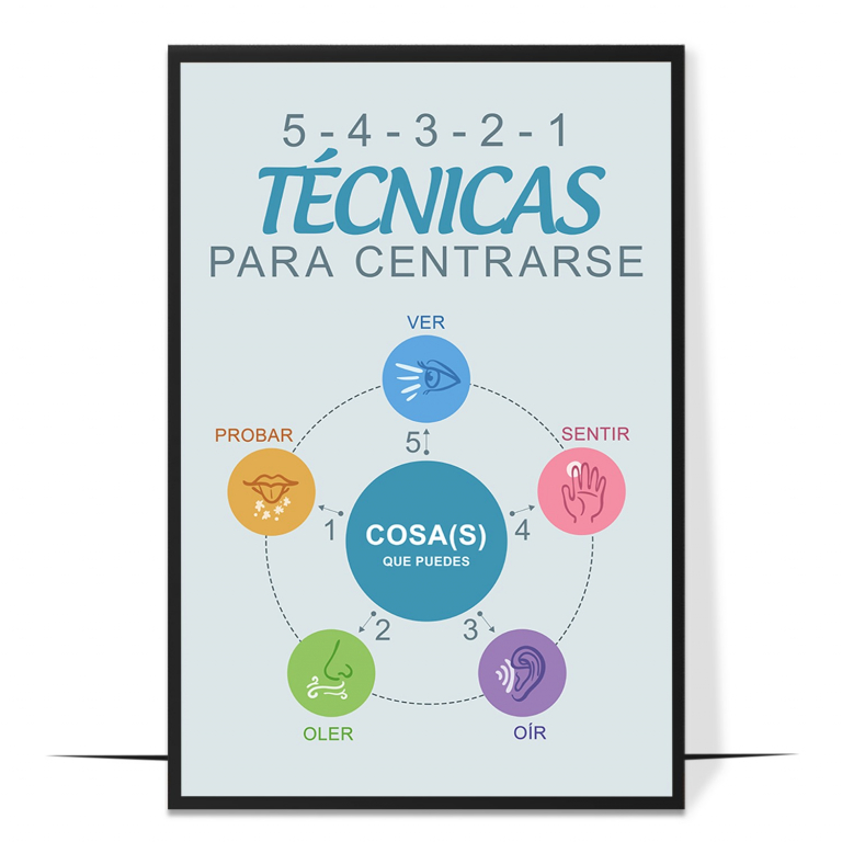 Grounding 5-4-3-2-1 poster in Spanish — The 5-4-3-2-1 senses countdown laid out in clear Spani