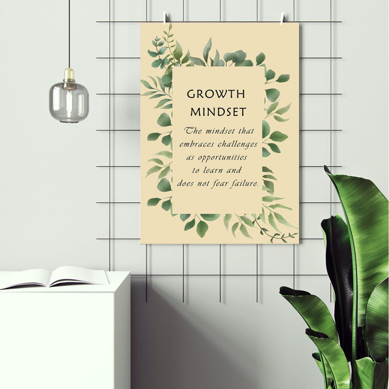 Growth Mindset print framed and displayed in a classroom