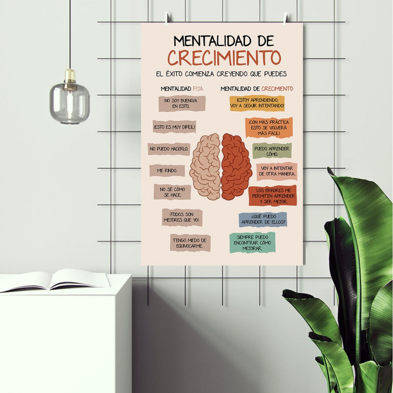 Growth Mindset (Spanish) print framed in a therapy office