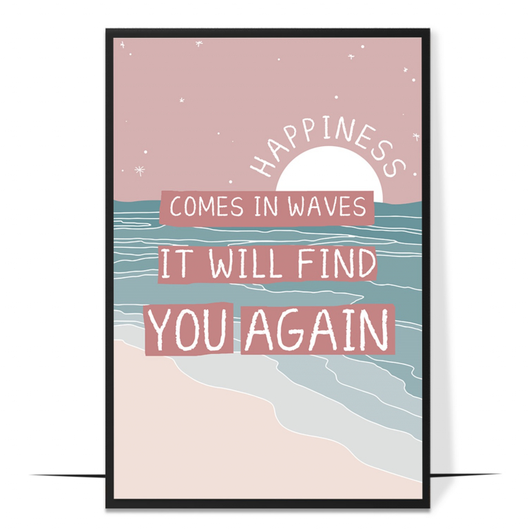 Happiness Comes in Waves hand-drawn abstract print — A soft abstract gradient, wave-like, framing