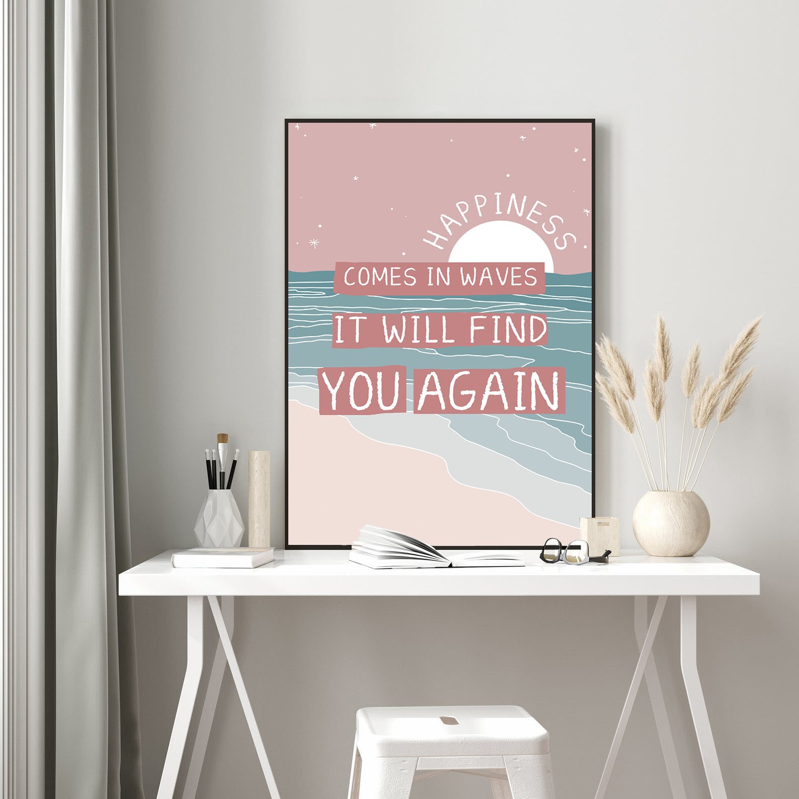 Happiness Comes in Waves Mental Health Wall Art - Image 2