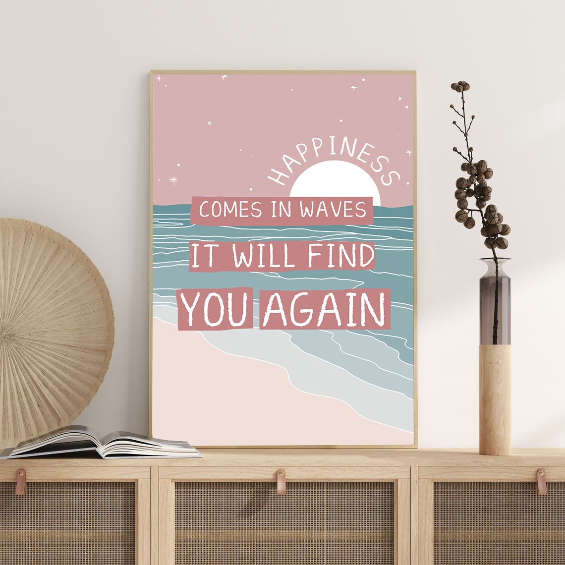 Happiness Comes in Waves Mental Health Wall Art - Image 3