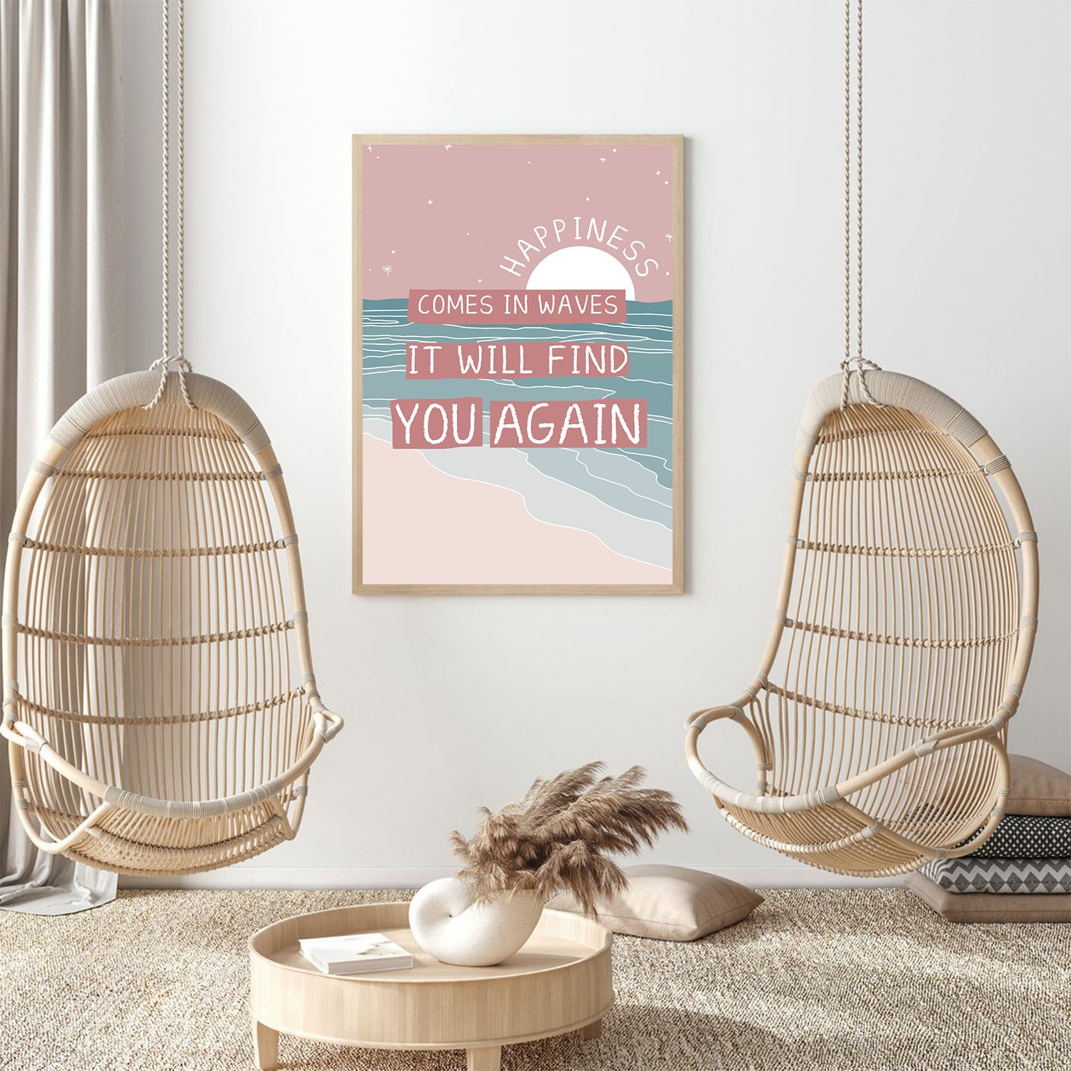 Happiness Comes in Waves Mental Health Wall Art - Image 4