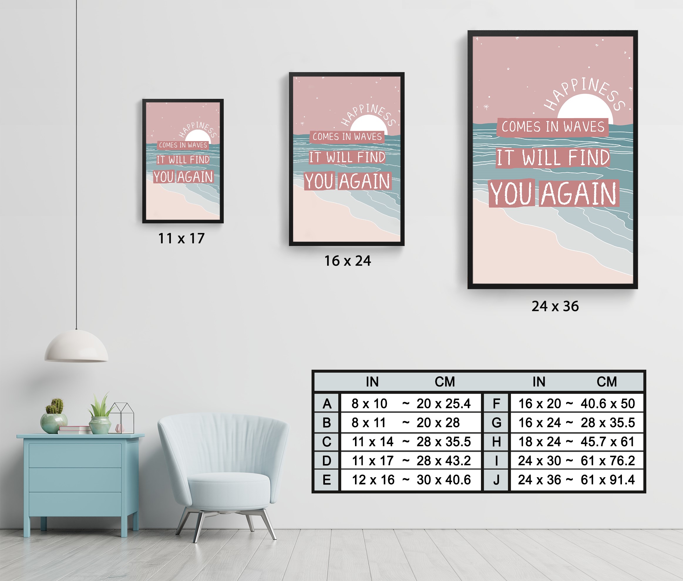 Happiness Comes in Waves Mental Health Wall Art - Image 7