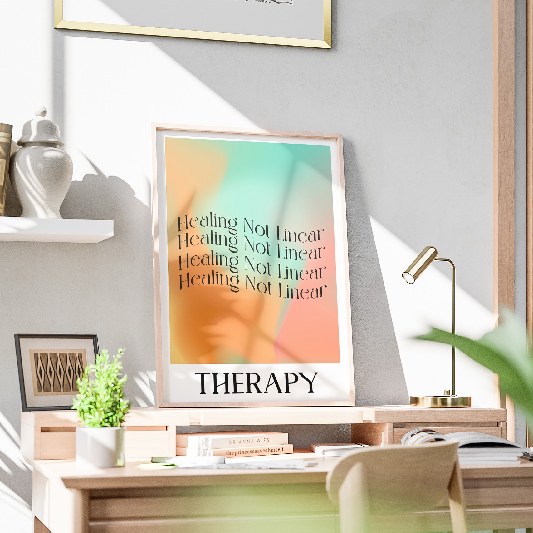 Healing Not Linear Aura Pink Mental Health Wall Art - Image 3