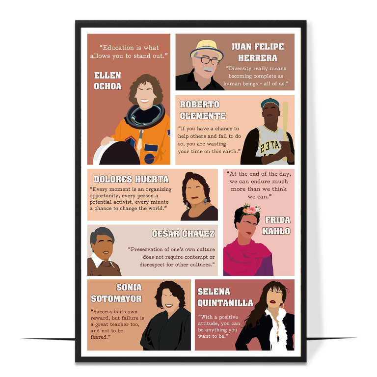 Hispanic leaders hand-drawn poster — Bold hand-lettered quotes and minimalist styling