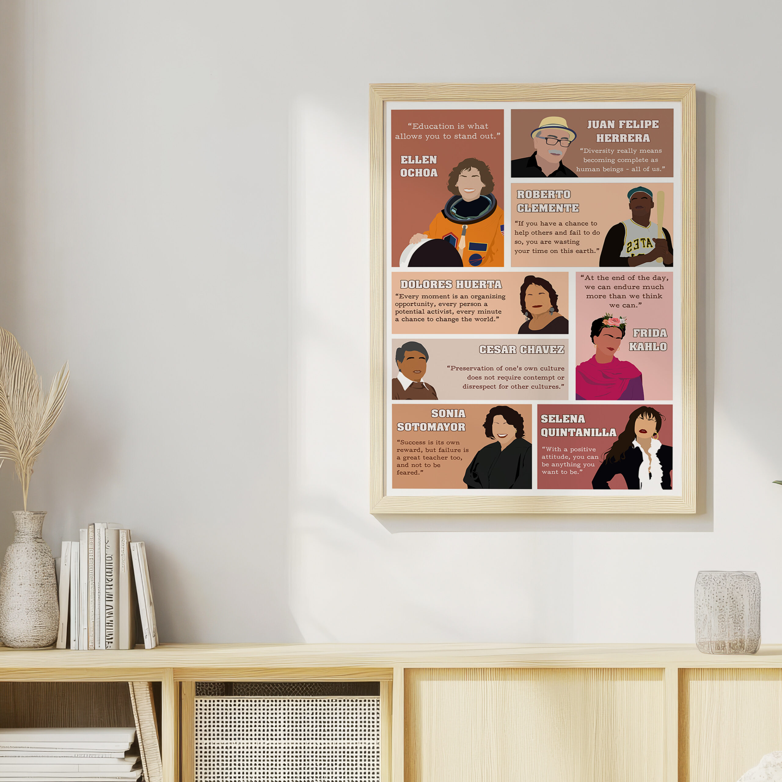 Hispanic Leaders Inspirational Unframed 16x24in Laminated Hand-drawn Wall Art - Image 8