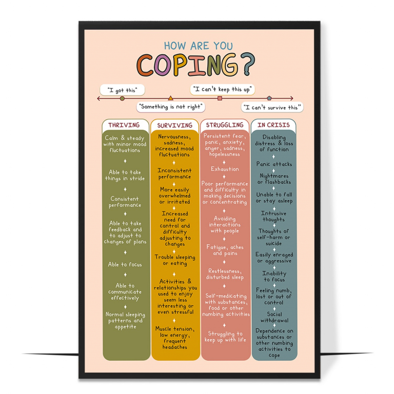 How Are You Coping poster — A spectrum or set of prompts for naming how someone is reall