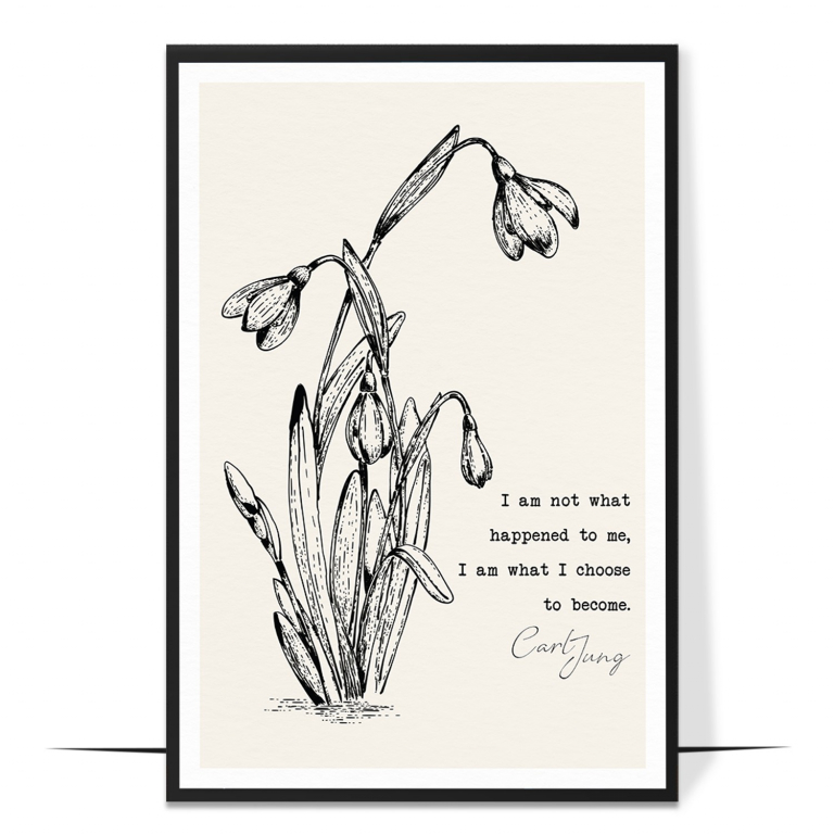 I Am Not What Happened to Me hand-drawn botanical print — Soft botanical leaves framing the words I am