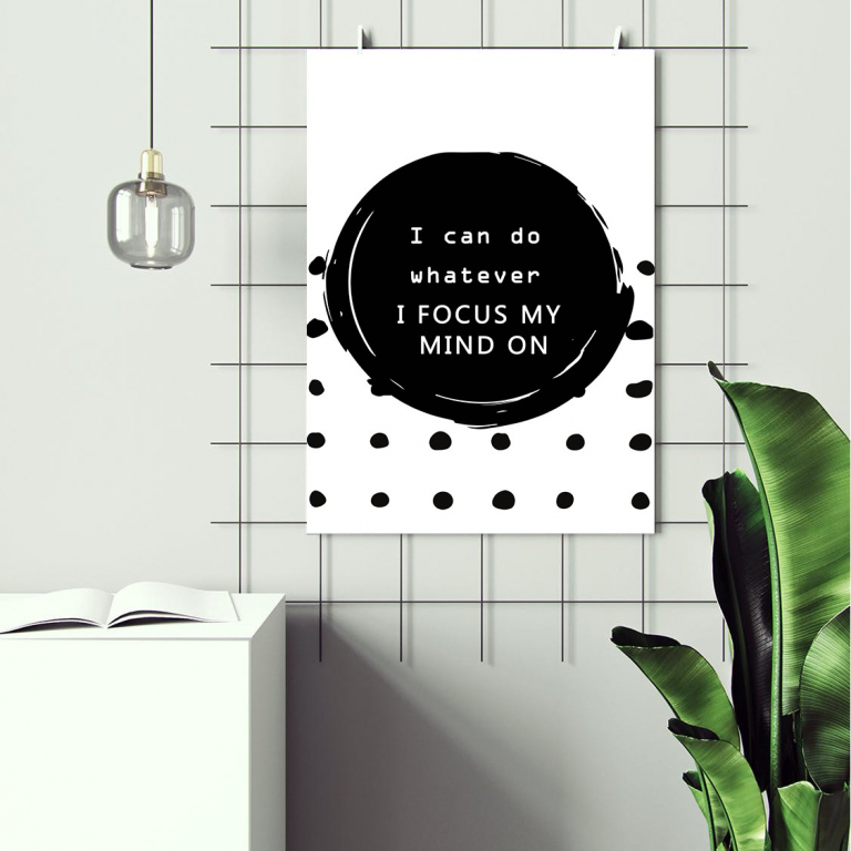 I Can Do Whatever print framed above a desk
