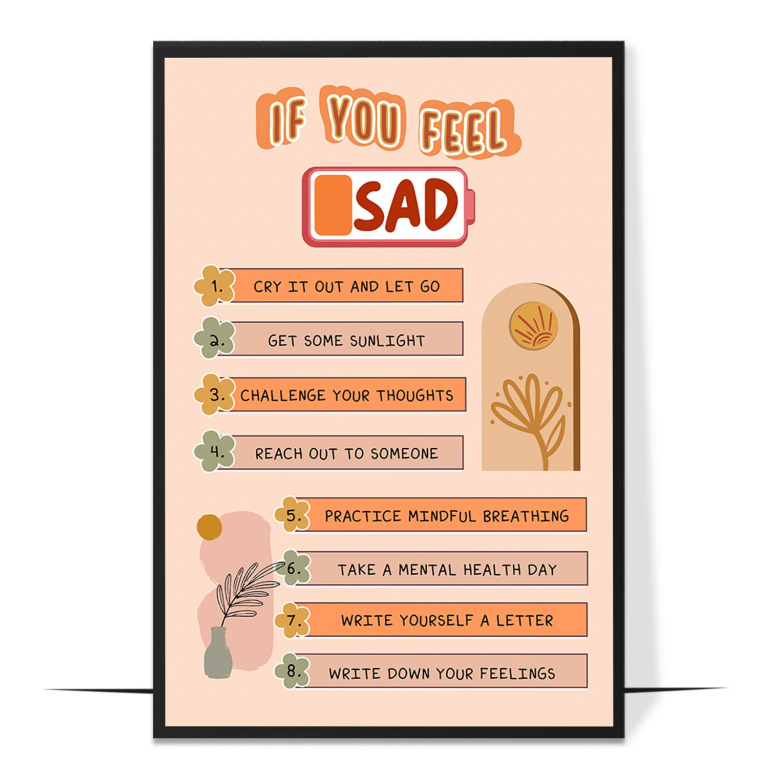 If You Feel Sad poster — A warm, readable list of small comforts to try when sad, fra