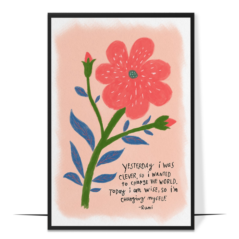Changing Myself hand-drawn wall art print — A bold, rainbow-bright composition framing a