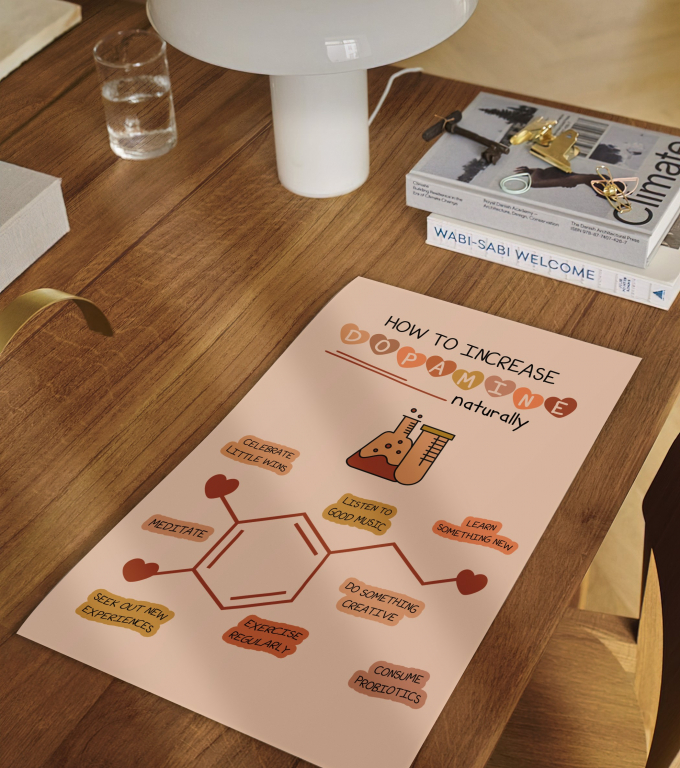 How to Increase Dopamine how to increase dopamine poster framed and displayed in a counseling office