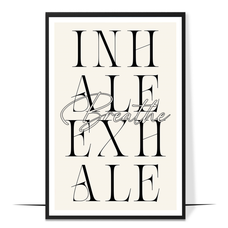 Inhale Exhale hand-drawn botanical print — Soft botanical leaves curling around the wor