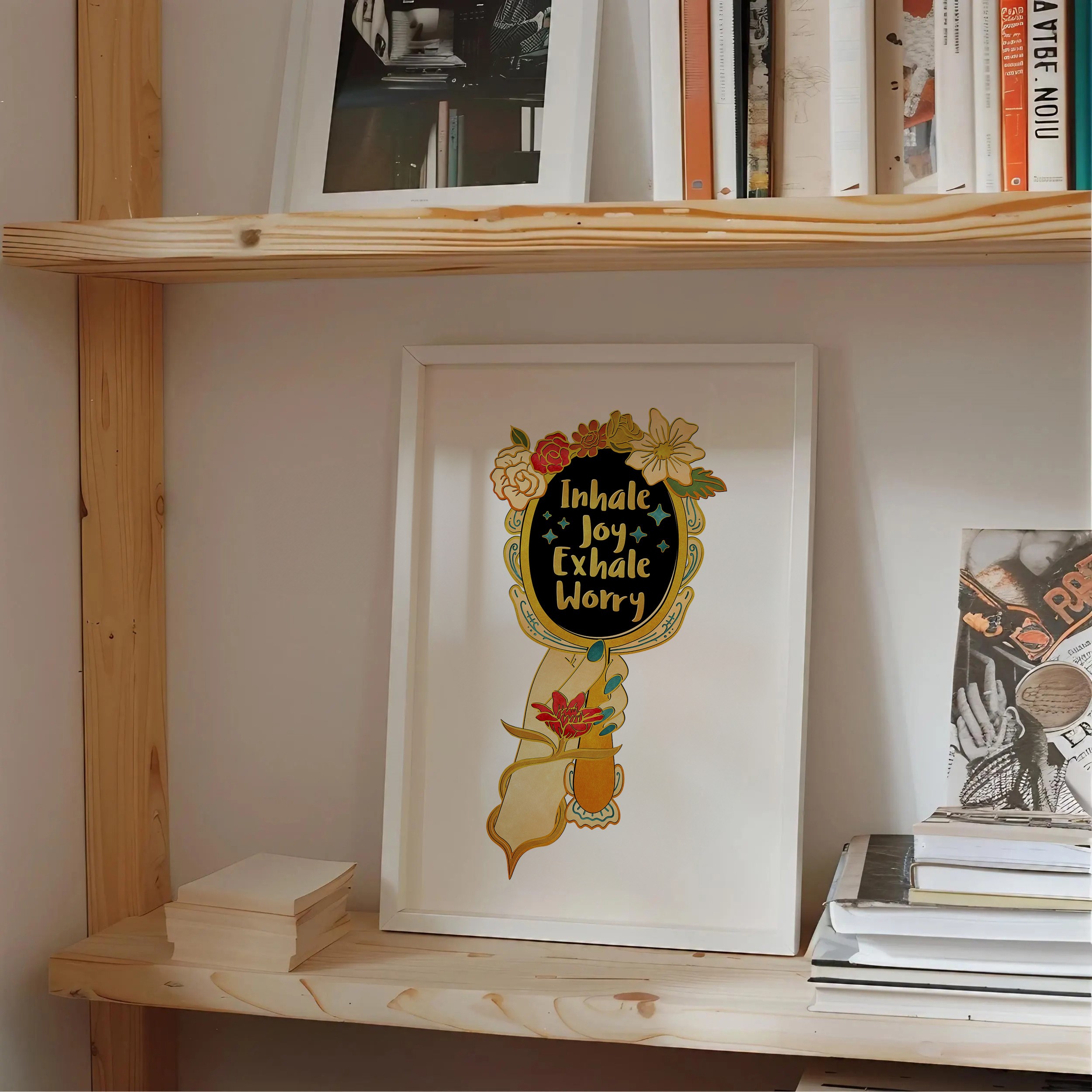 Inhale Joy Exhale Worry Hippie Mental Health Wall Art - Image 6