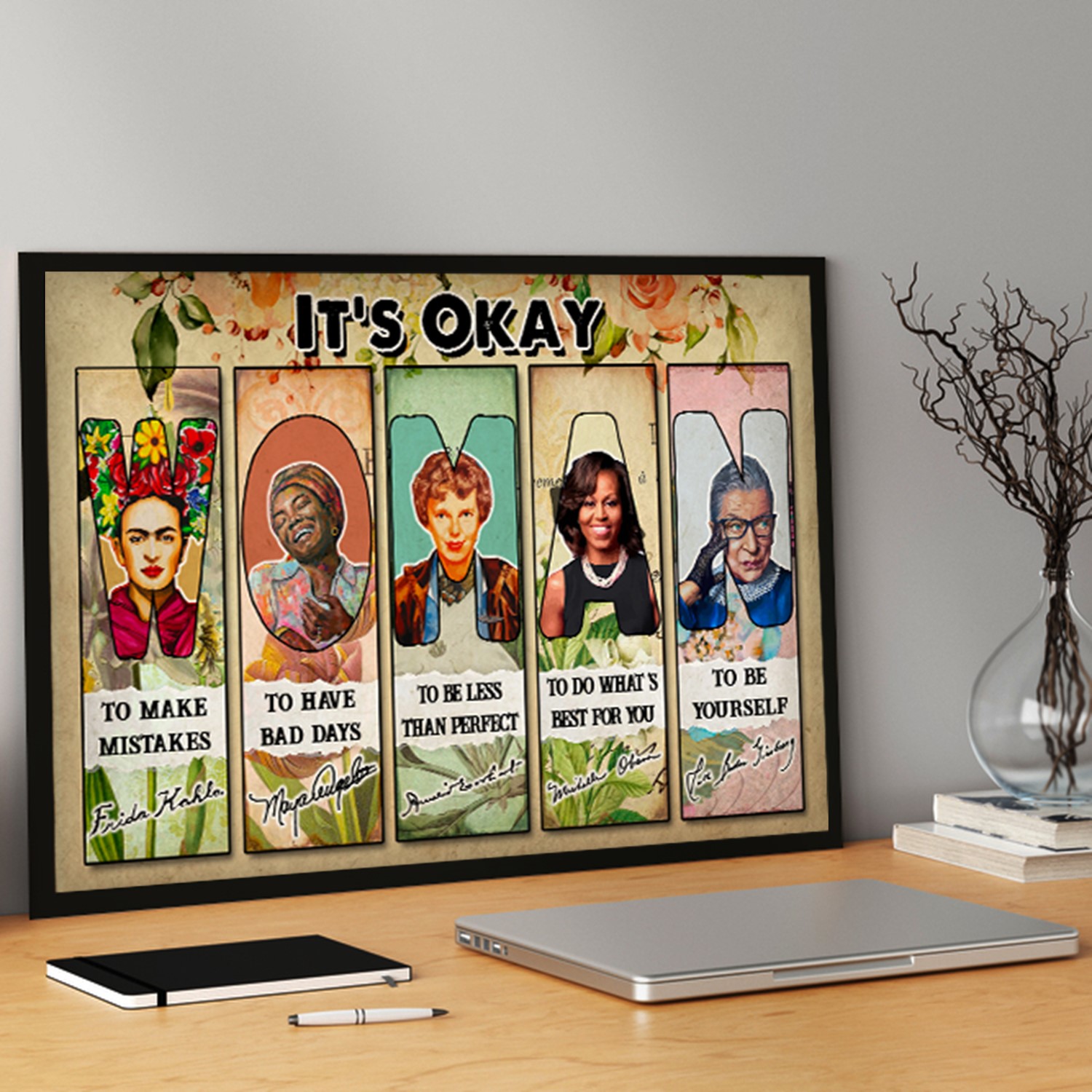 It's Okay Feminist Vintage Inspirational Quote Wall Art - Image 5