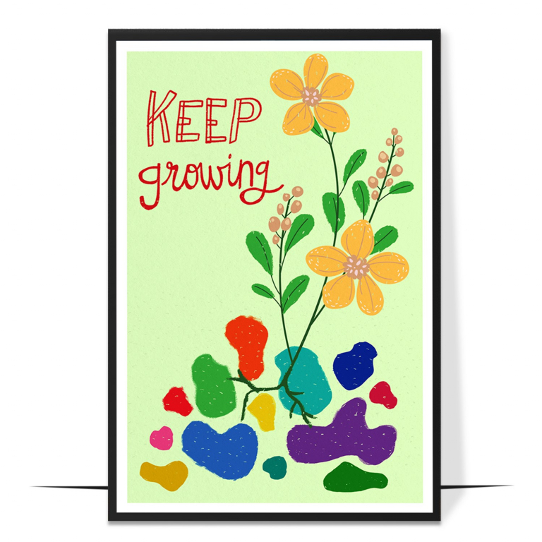 Keep Growing hand-drawn wall art print — A bold, rainbow-bright burst of growing colo
