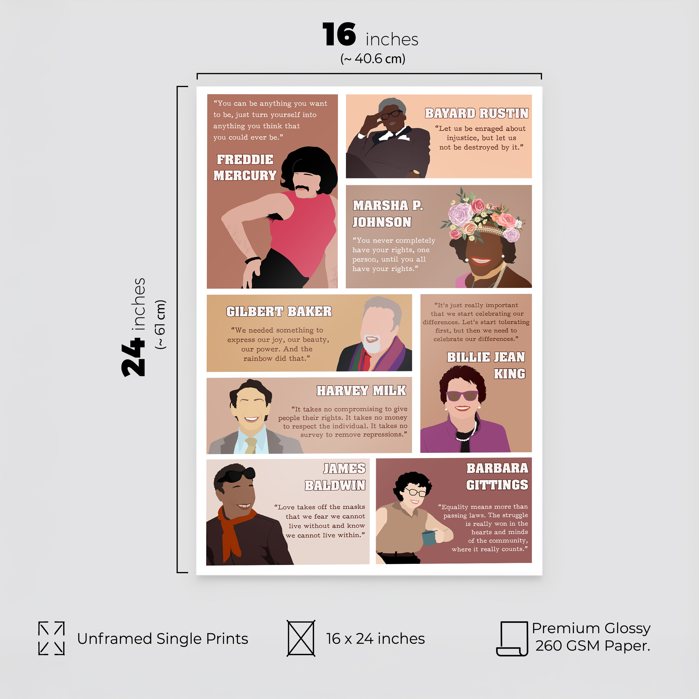 LGBTQ Leaders Inspirational Pride Unframed 16x24in Laminated Hand-drawn Wall Art - Image 2
