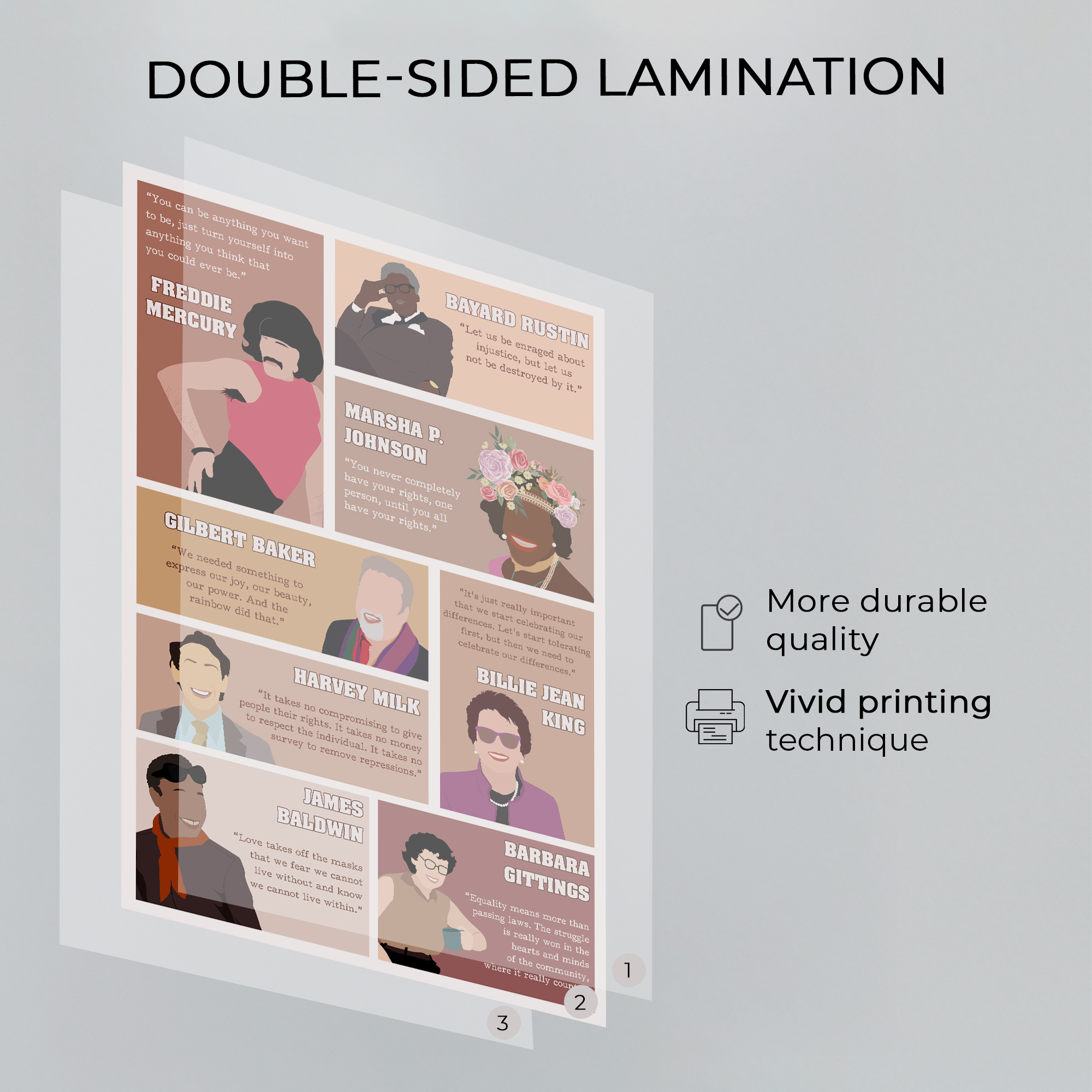 LGBTQ Leaders Inspirational Pride Unframed 16x24in Laminated Hand-drawn Wall Art - Image 3