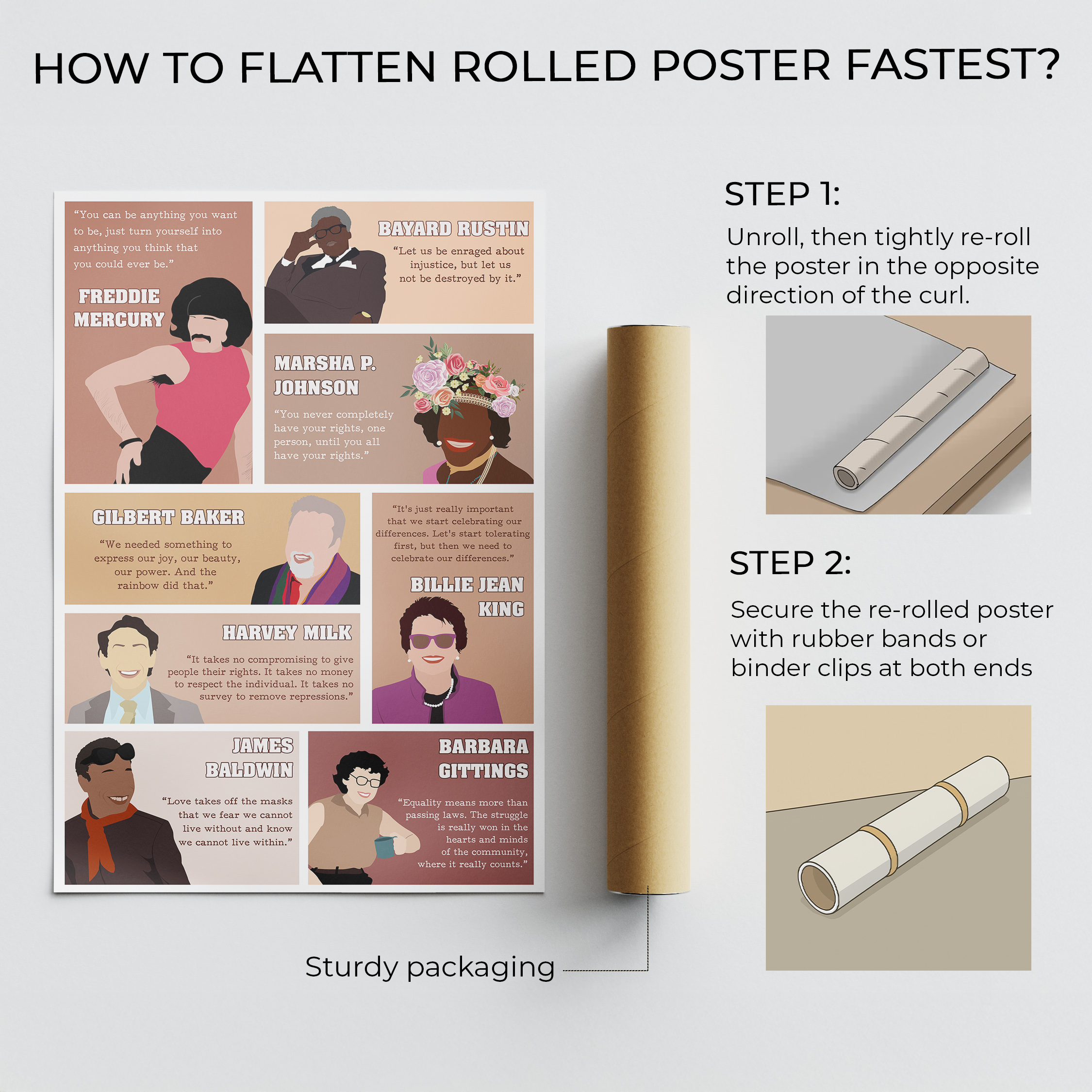 LGBTQ Leaders Inspirational Pride Unframed 16x24in Laminated Hand-drawn Wall Art - Image 7