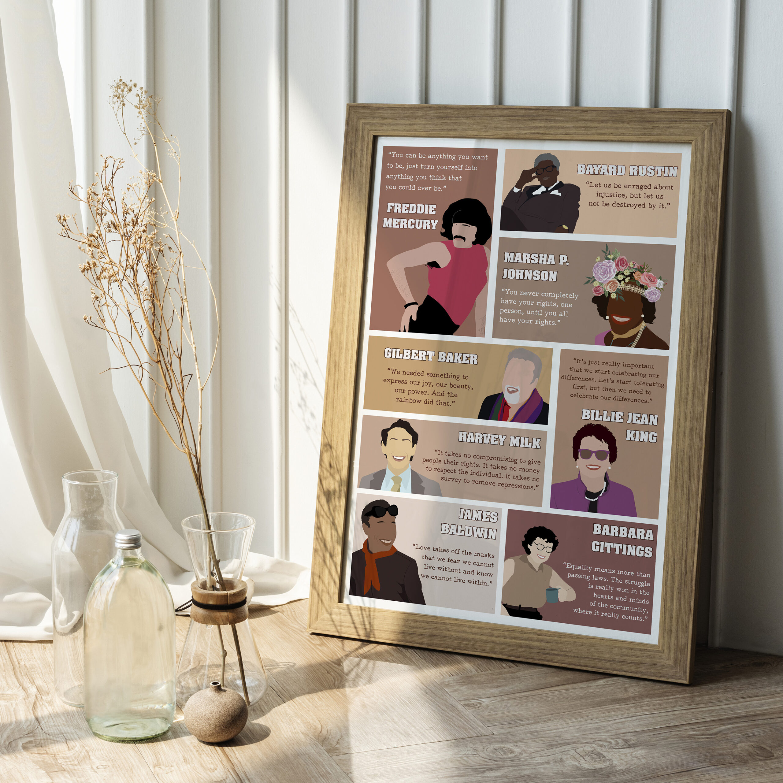 LGBTQ Leaders Inspirational Pride Unframed 16x24in Laminated Hand-drawn Wall Art - Image 8