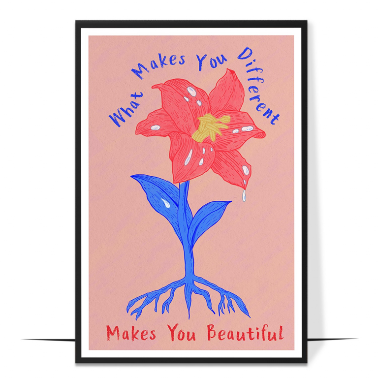 What Makes You Different hand-drawn wall art print — A bold, rainbow-bright composition celebrati