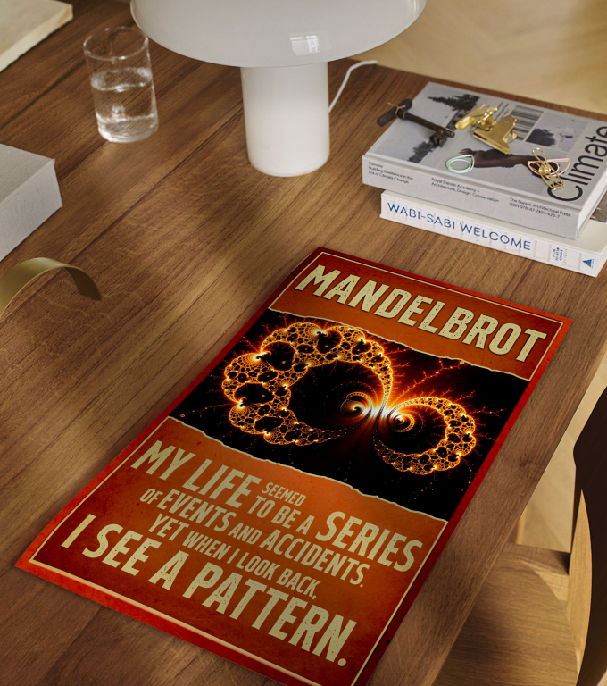 Benoit Mandelbrot poster framed and displayed in a classroom