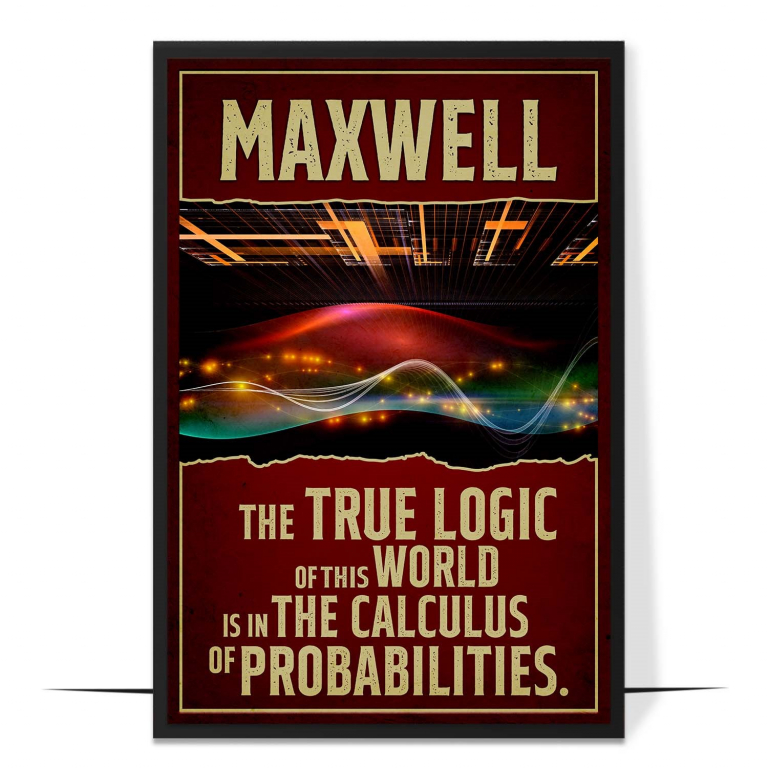 James Clerk Maxwell hand-drawn portrait poster — A spare faceless portrait beside bold hand-let