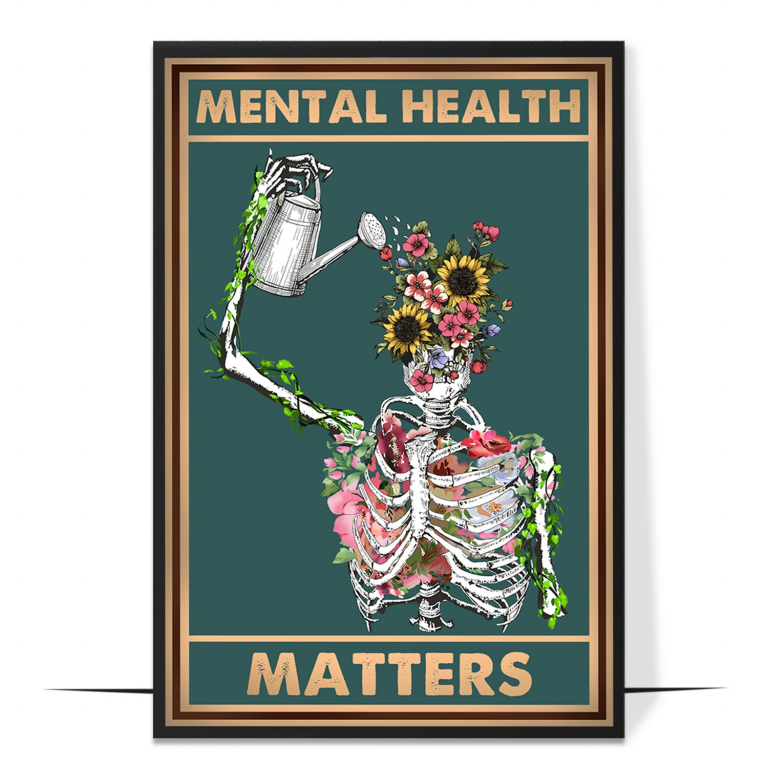 Mental Health Matters hand-drawn vintage print — A warm, retro vintage design framing the wor