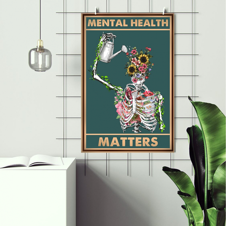 Mental Health Matters print framed and displayed in a living room