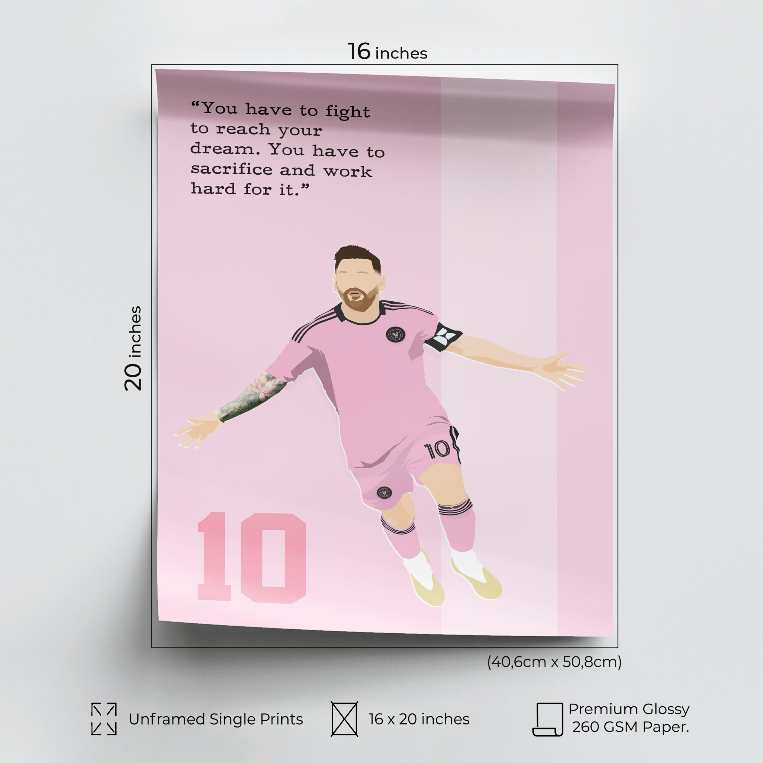 Messi Soccer Superstar Motivational Unframed 16x20in Laminated Hand-drawn Wall Art - Image 2