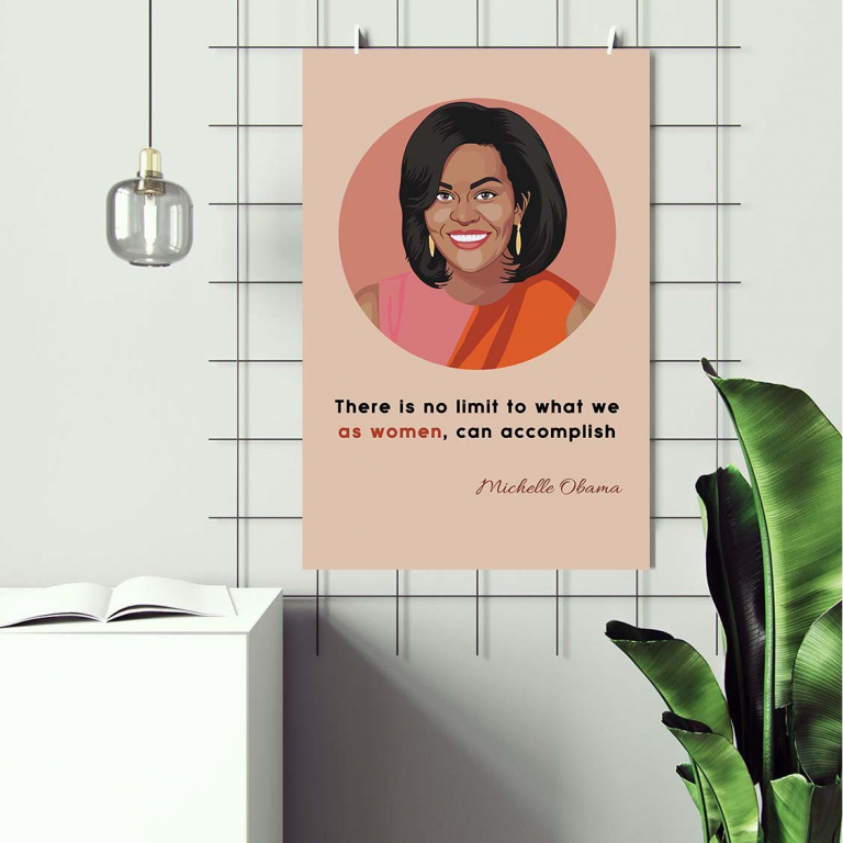 Michelle Obama poster framed and displayed in a classroom