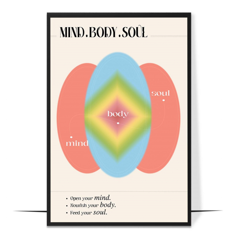 Mind Body Soul hand-drawn aura print — A soft pink aura gradient with hand-lettered w