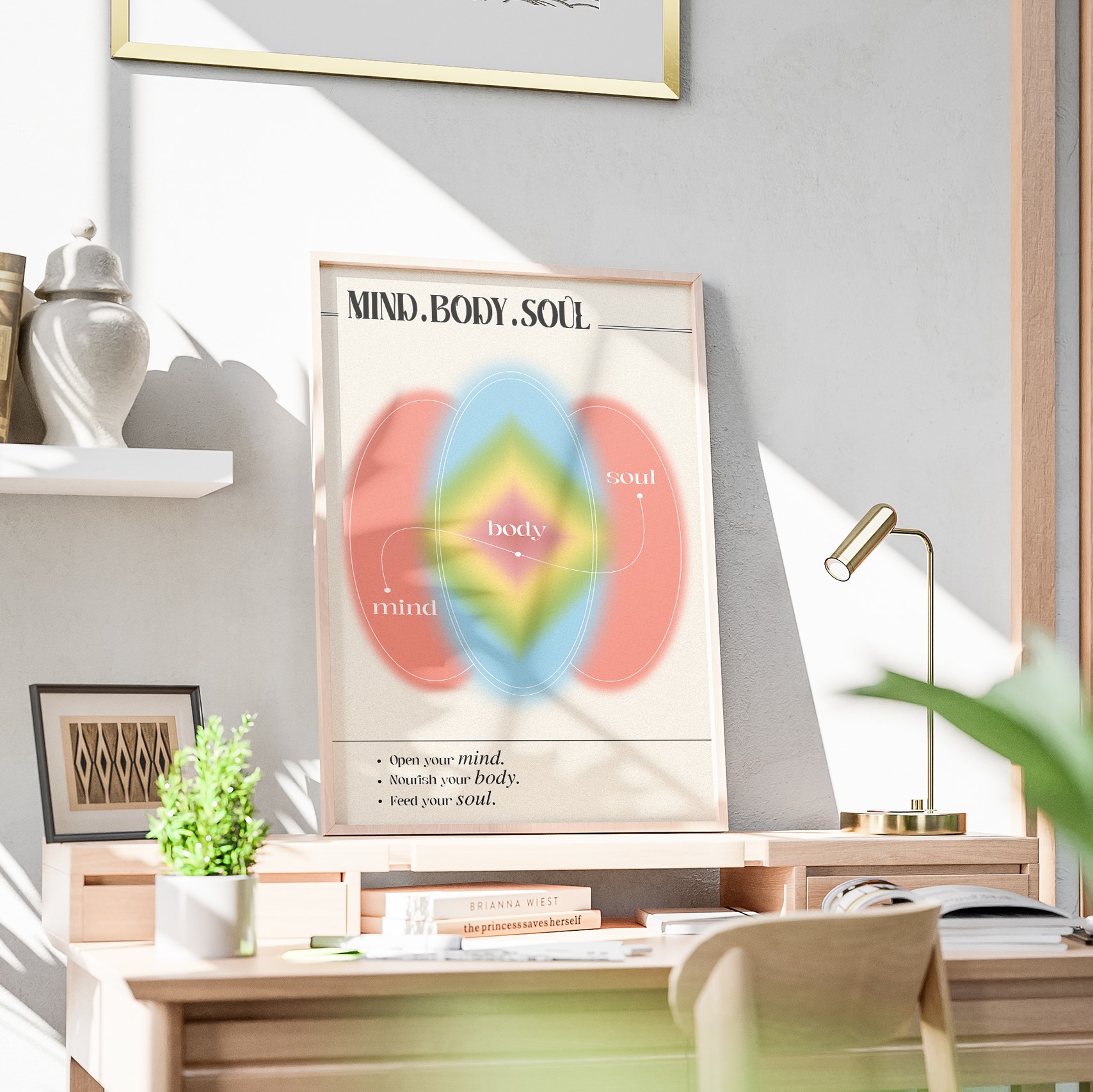 Mind Body Soul Pink Mental Health Aura Wall Art - Image 3