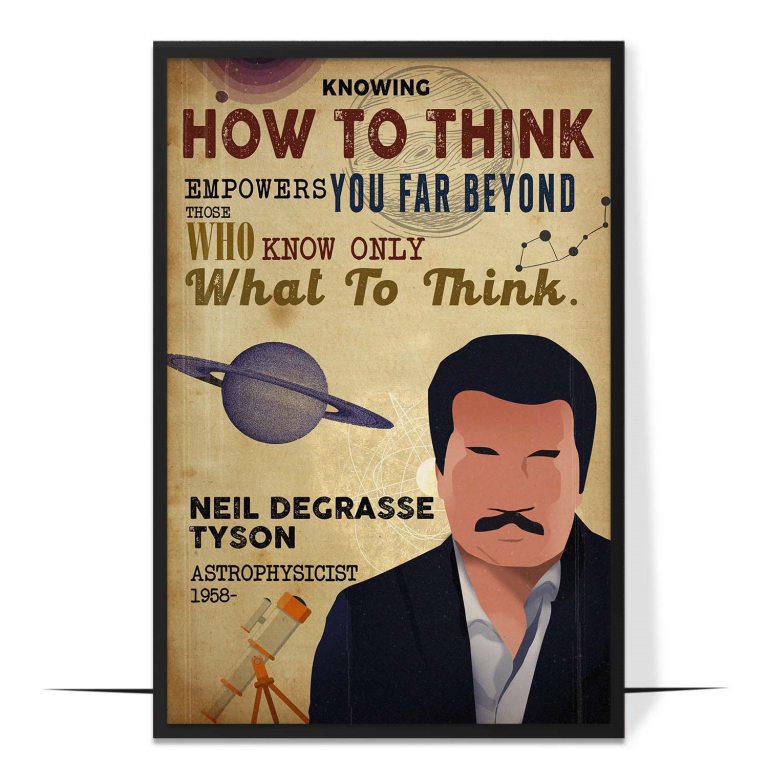 Neil deGrasse Tyson hand-drawn portrait poster — A clean faceless portrait in warm tones, honou