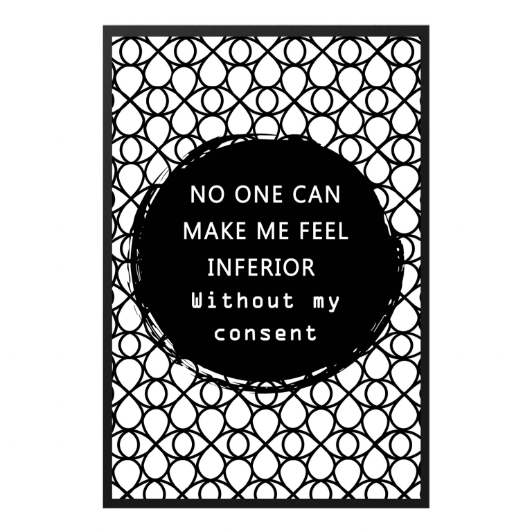 No One Can Make Me Feel Inferior hand-drawn abstract print — A soft abstract gradient framing Eleanor Roo